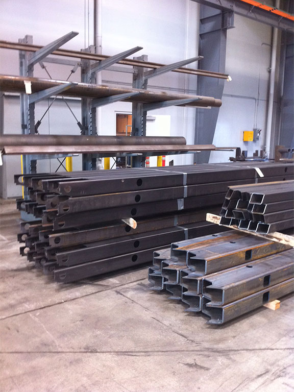 Rack of mild steel tubes waiting to be laser profiled