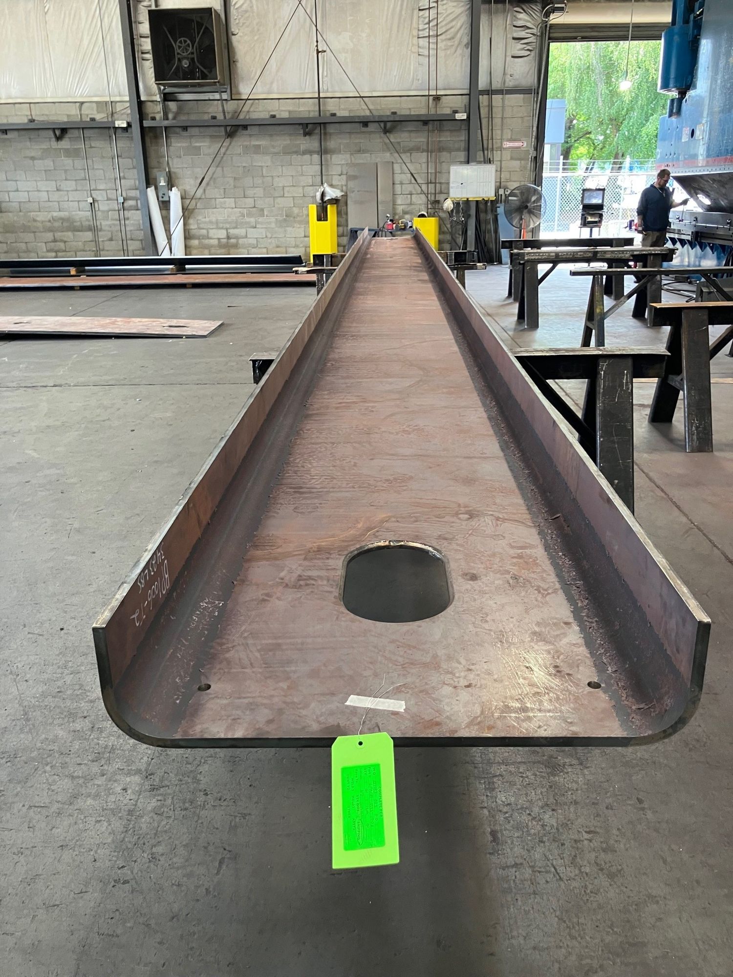 Long length press brake formed metal piece